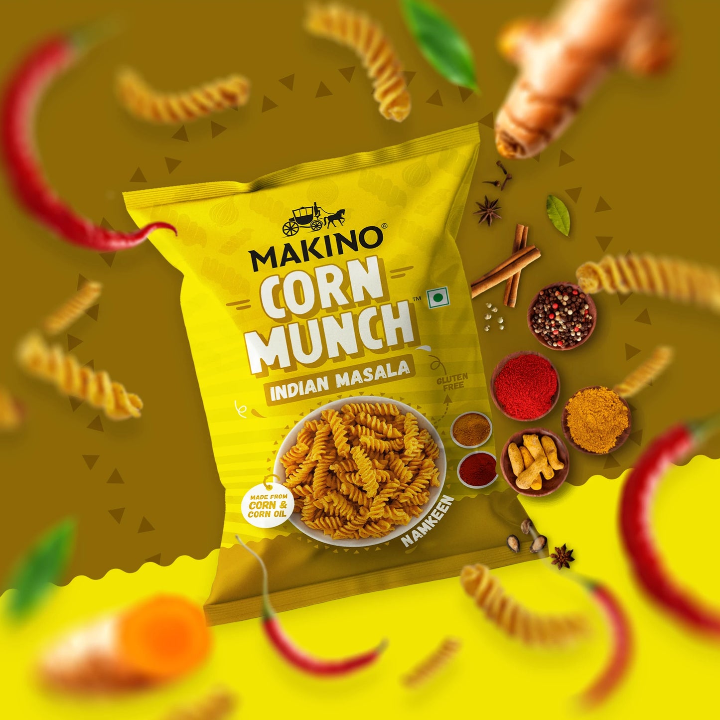 Makino Corn Munch Indian Masala (Each 150gm) (Pack of 3)