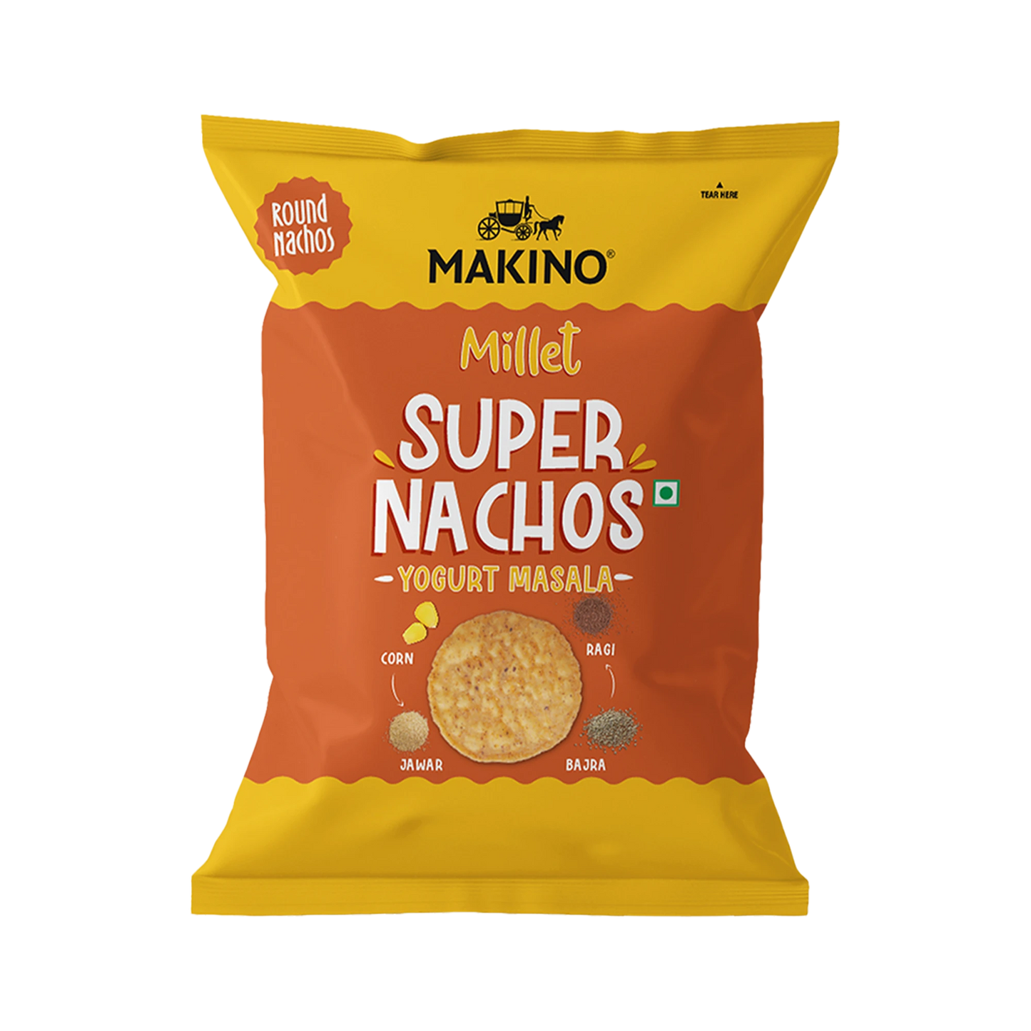 Makino Assorted Super Nachos (3 Multigrain Salted Super Nachos & 3 Millet Yogurt Masala Super Nachos) (Each 60 gm) (Pack of 6)