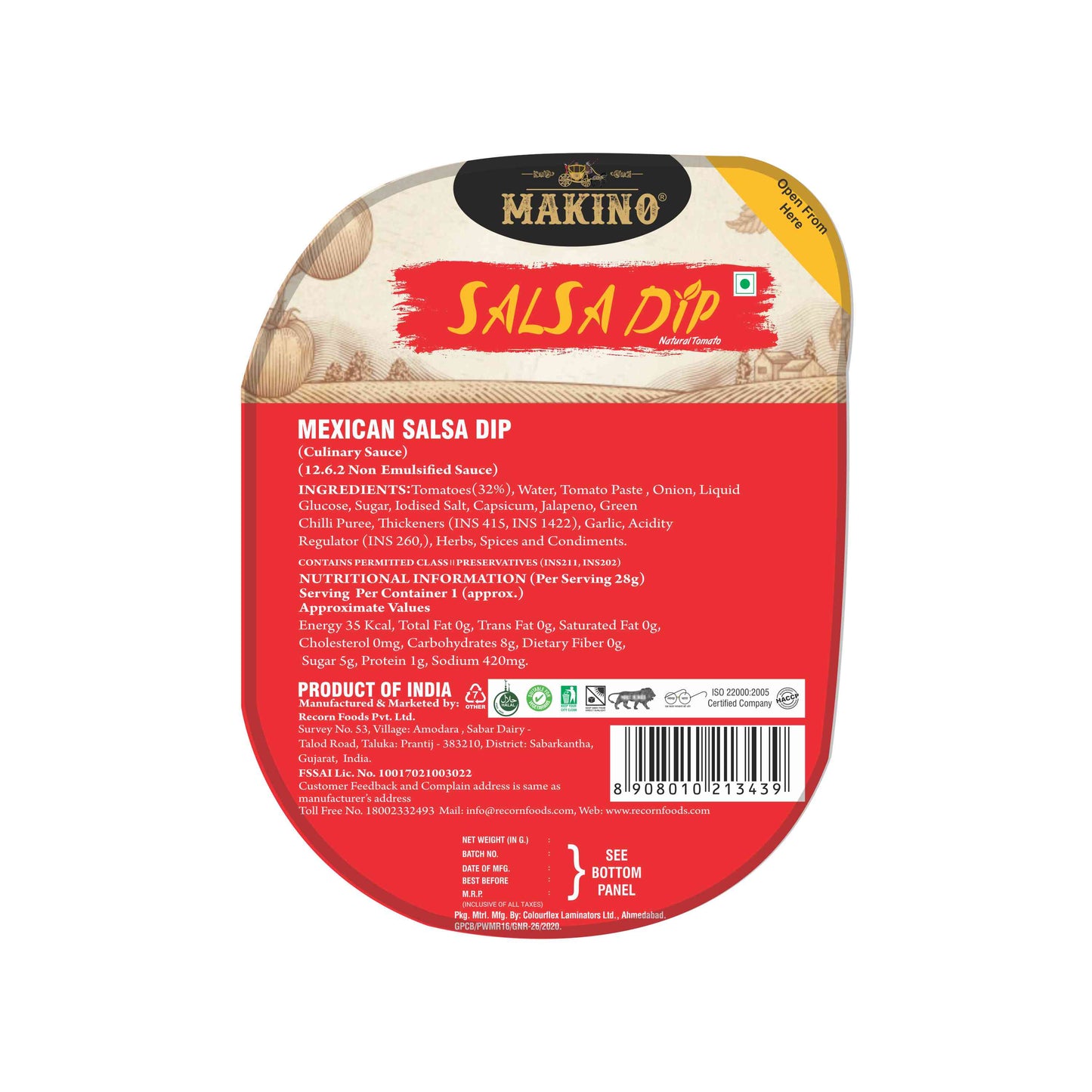 Makino Mexican Salsa Dip Ingredients, Nutritution facts and other details