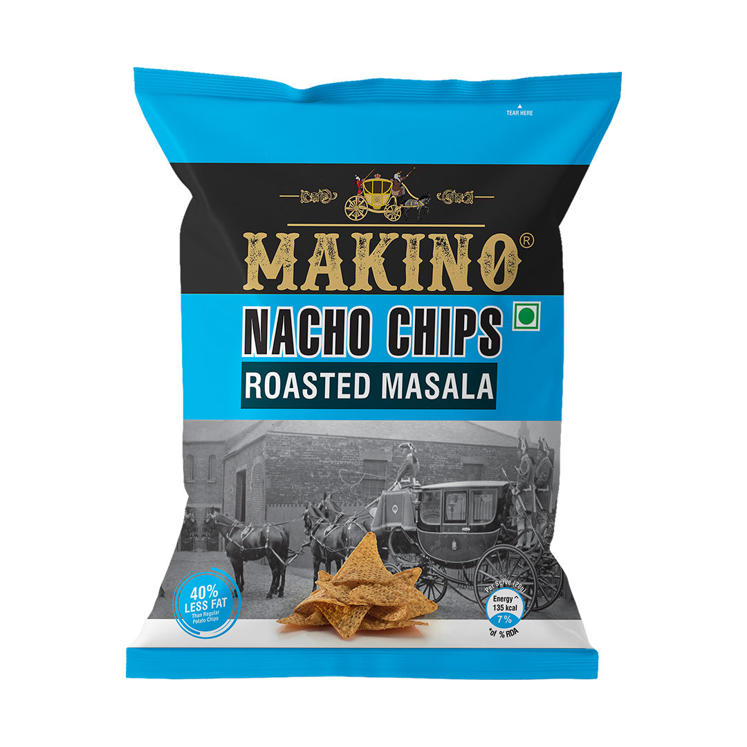 Makino Nacho Chips Roasted Masala 60 gm | Pack of 120 pcs.  | Bulk Pack for Retail |  Tortilla Chips