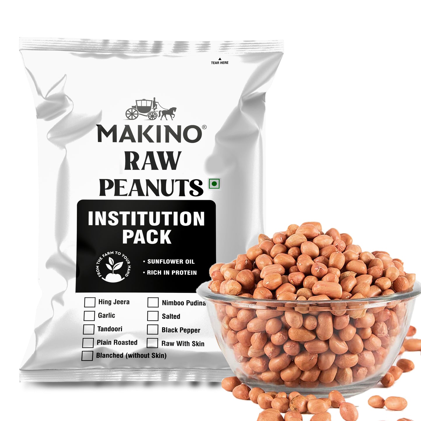 Makino Brand - Raw Peanuts | 1kg | Premium Moongfali | Jumbo Size | Healthy Snacks | High Protein | No add preservatives | No trans fat | No onion No Garlic | Count 35-42 | Groundnut | Ready to Eat/Prepare