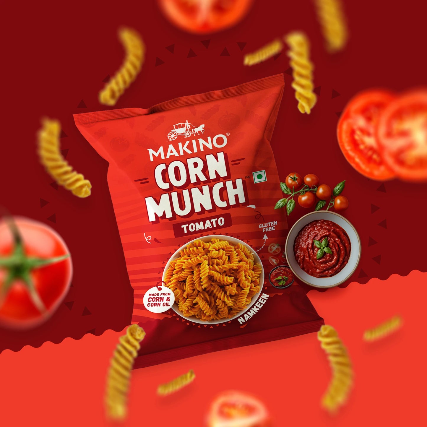 Makino Corn Munch Tomato (Each 150gm) (Pack of 3)