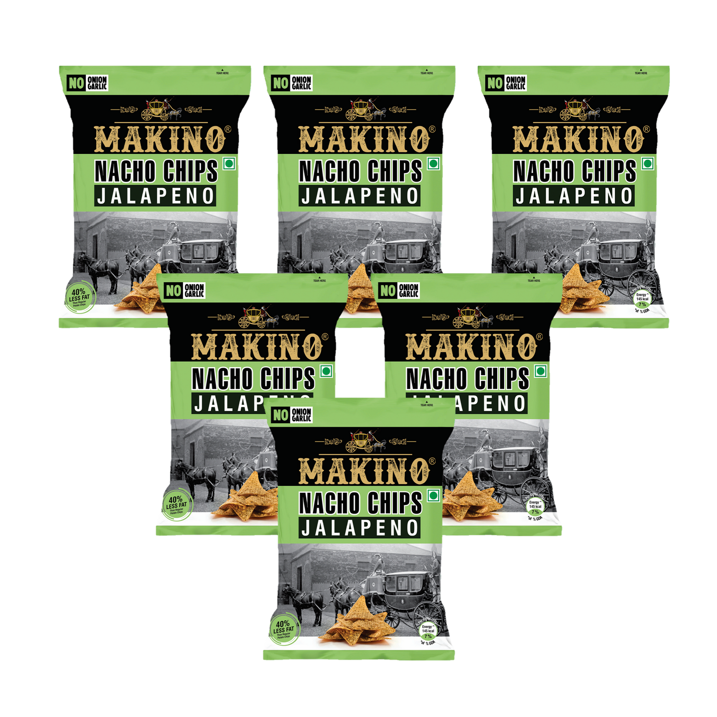 Makino No Onion No Garlic Nacho Chips Jalapeno (Each 60 gm) (Pack of 6)