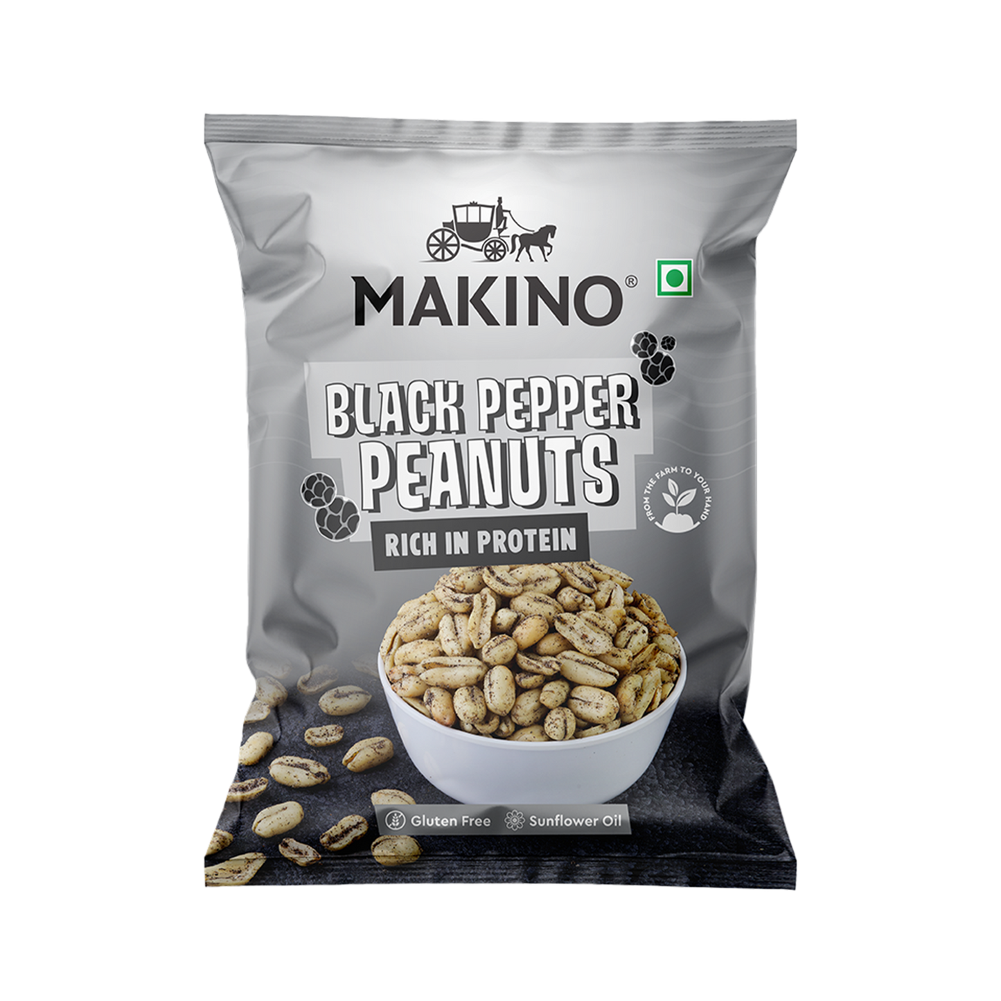 Makino Roasted Peanuts (Each 150 gm) (Pack of 4) (Black Pepper)