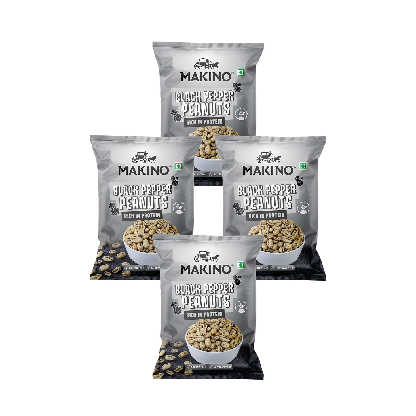 Makino Roasted Peanuts (Each 150 gm) (Pack of 4) (Black Pepper)