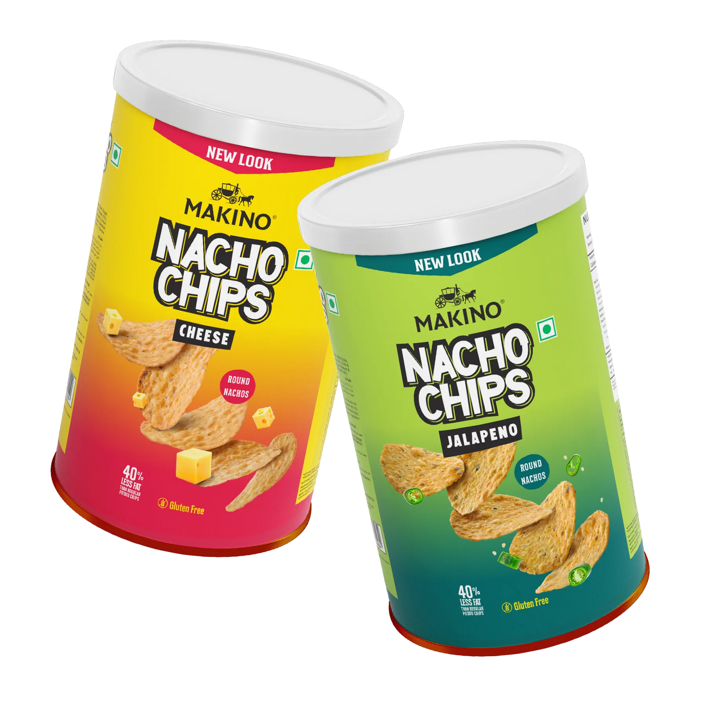 Makino Assorted Round & Stacked Nachos (Cheese, Jalapeno)(Each 107 gm)(Pack of 2)