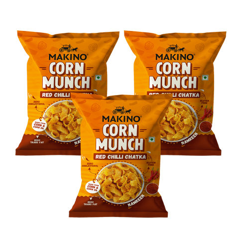 Makino Corn Munch (Red Chilli Chatka)(Each 150 gm)(Pack of 7)