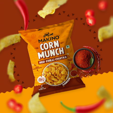 Makino Corn Munch (Red Chilli Chatka)(Each 150 gm)(Pack of 7)
