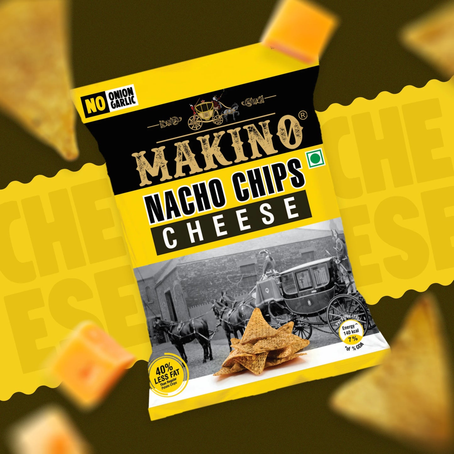 Makino No Onion No Garlic Nacho Chips (Cheese, Jalapeno)(Each 60 gm)(Pack of 6)