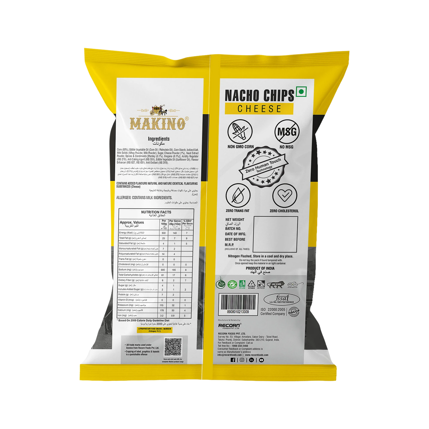 Makino No Onion No Garlic Nacho Chips (Cheese, Jalapeno)(Each 60 gm)(Pack of 6)