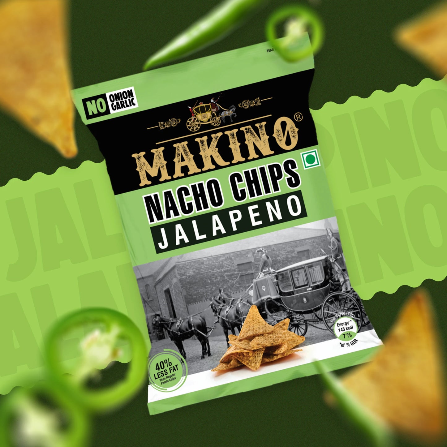 Makino No Onion No Garlic Nacho Chips (Cheese, Jalapeno)(Each 60 gm)(Pack of 6)