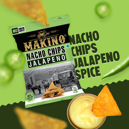 Makino No Onion No Garlic Nacho Chips (Cheese, Jalapeno)(Each 60 gm)(Pack of 6)