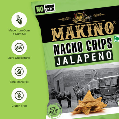 Makino No Onion No Garlic Nacho Chips (Cheese, Jalapeno)(Each 60 gm)(Pack of 6)