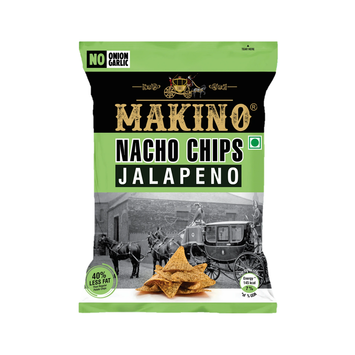 Makino No Onion No Garlic Nacho Chips (Cheese, Jalapeno)(Each 60 gm)(Pack of 6)