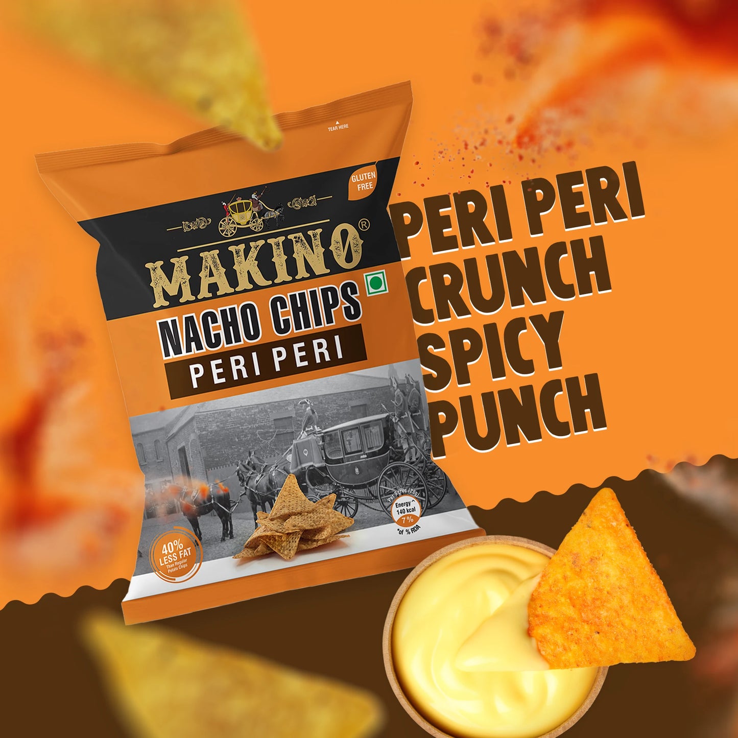Makino Assorted Nacho Chips 60 gm | Pack of 120 pcs. | Bulk Pack for Retail | (Cheese, Jalapeno, Sweet Chilli, Tomato Salsa, Peri Peri, Roasted Masala)