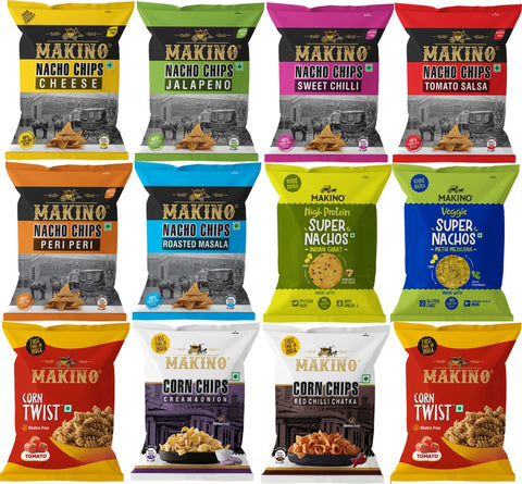 Makino Assorted Munchies / Party Snacks (12 Variety Packs of Makino)(Each 60 gm)(Pack of 12)