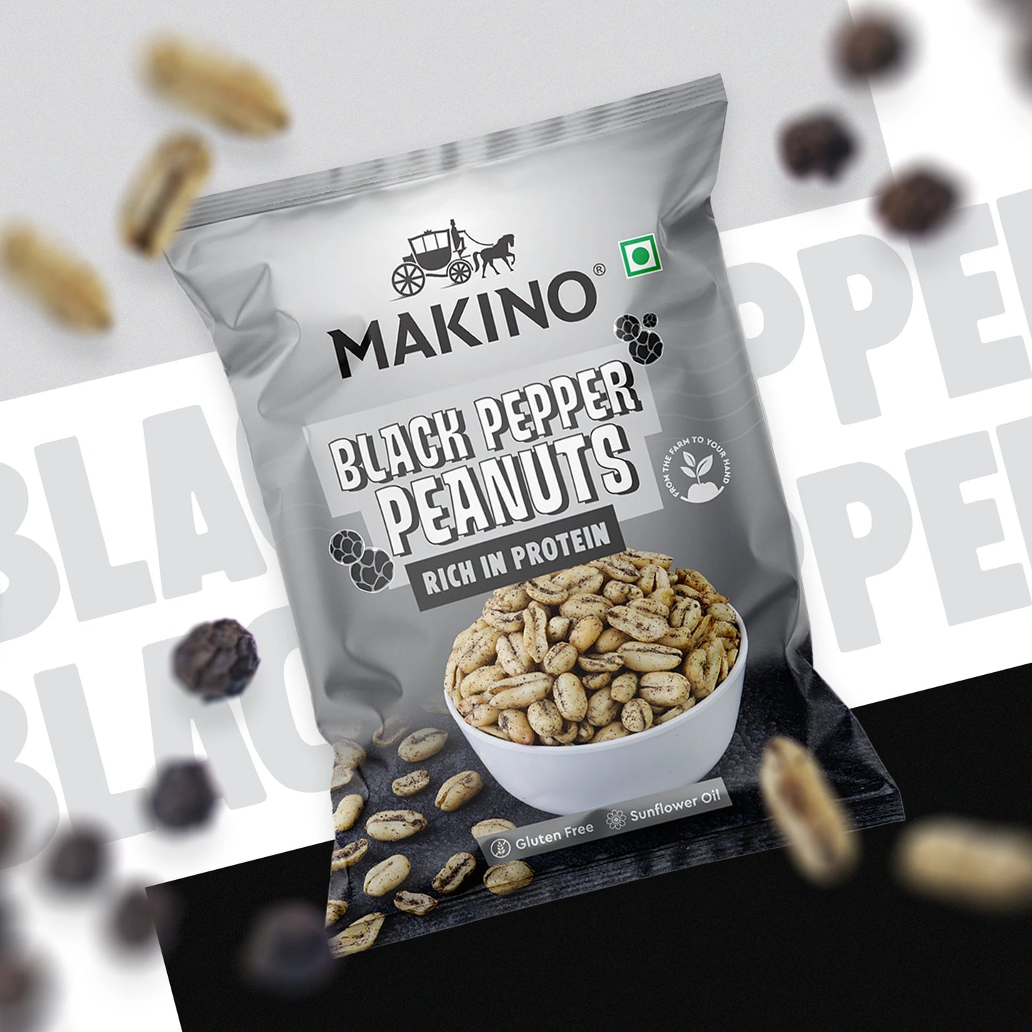 Makino Assorted Roasted Peanuts | Each 43gm | Pack of 5 | Tandoori, Nimboo Pudina, Hing Jeera, Black Pepper, Garlic, Salted | Total 215g | Flavoured Peanuts | Super Crunchy