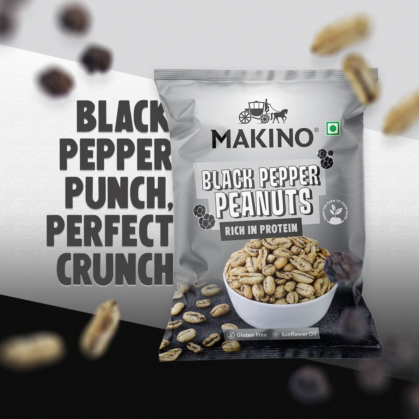 Makino Assorted Roasted Peanuts | Each 43gm | Pack of 5 | Tandoori, Nimboo Pudina, Hing Jeera, Black Pepper, Garlic, Salted | Total 215g | Flavoured Peanuts | Super Crunchy
