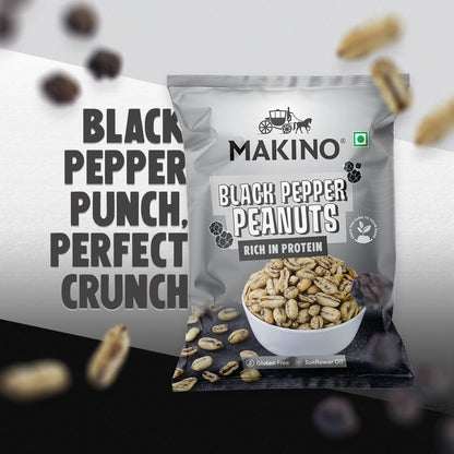 Makino Assorted Roasted Peanuts | Each 43gm | Pack of 5 | Tandoori, Nimboo Pudina, Hing Jeera, Black Pepper, Garlic, Salted | Total 215g | Flavoured Peanuts | Super Crunchy