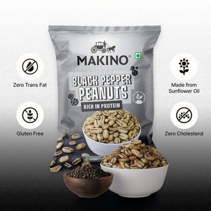 Makino Assorted Roasted Peanuts | Each 43gm | Pack of 5 | Tandoori, Nimboo Pudina, Hing Jeera, Black Pepper, Garlic, Salted | Total 215g | Flavoured Peanuts | Super Crunchy