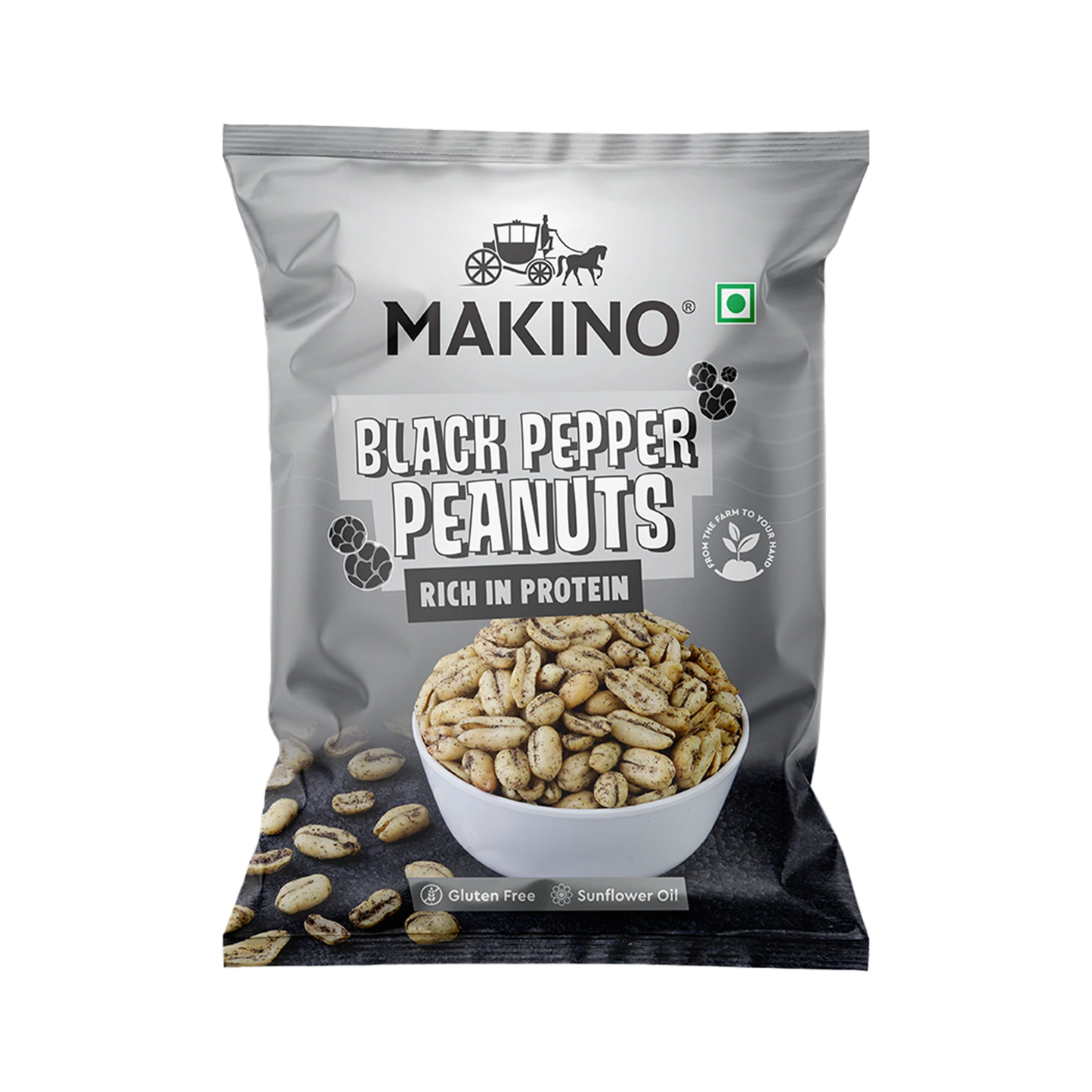 Makino Assorted Roasted Peanuts | Each 43gm | Pack of 5 | Tandoori, Nimboo Pudina, Hing Jeera, Black Pepper, Garlic, Salted | Total 215g | Flavoured Peanuts | Super Crunchy