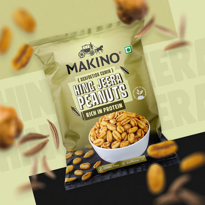 Makino Assorted Roasted Peanuts | Each 43gm | Pack of 5 | Tandoori, Nimboo Pudina, Hing Jeera, Black Pepper, Garlic, Salted | Total 215g | Flavoured Peanuts | Super Crunchy