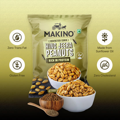Makino Assorted Roasted Peanuts | Each 43gm | Pack of 5 | Tandoori, Nimboo Pudina, Hing Jeera, Black Pepper, Garlic, Salted | Total 215g | Flavoured Peanuts | Super Crunchy