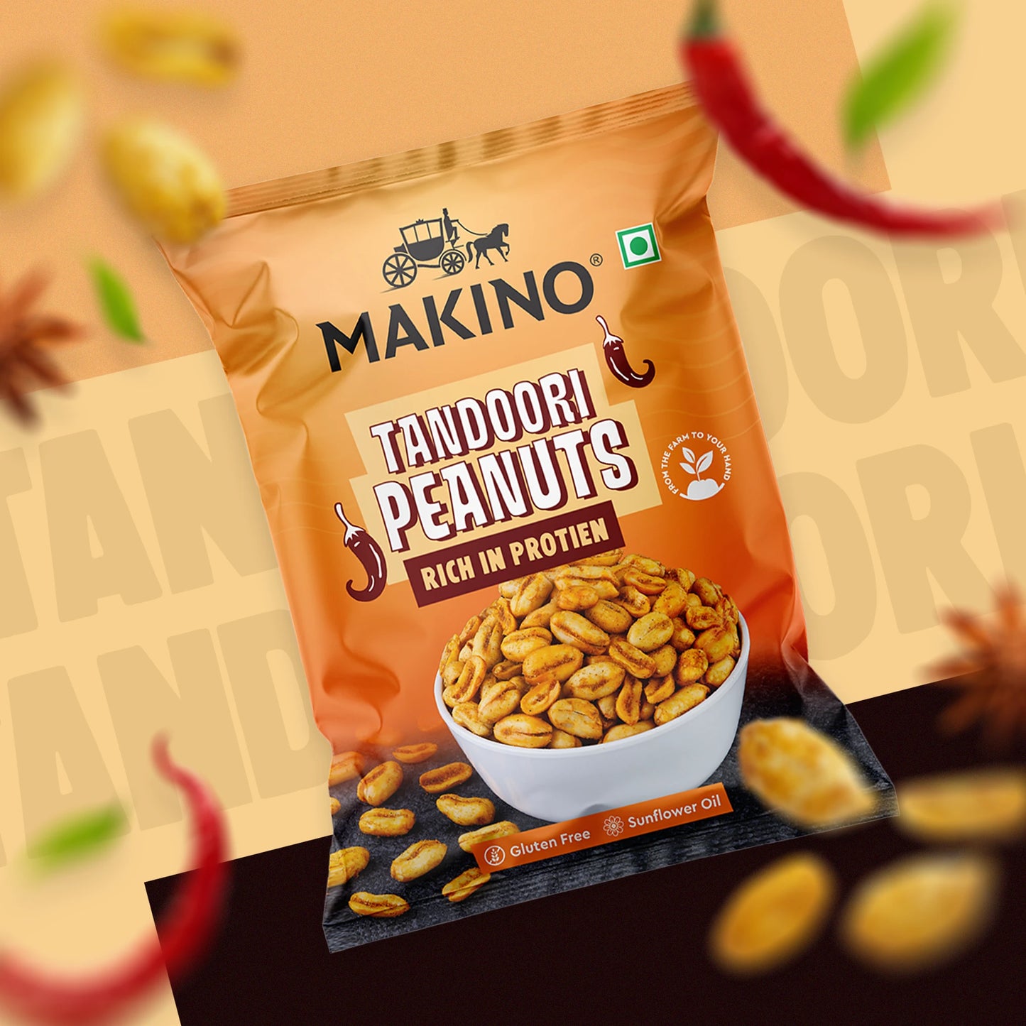 Makino Assorted Roasted Peanuts | Each 43gm | Pack of 5 | Tandoori, Nimboo Pudina, Hing Jeera, Black Pepper, Garlic, Salted | Total 215g | Flavoured Peanuts | Super Crunchy