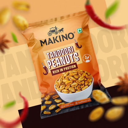 Makino Assorted Roasted Peanuts | Each 43gm | Pack of 5 | Tandoori, Nimboo Pudina, Hing Jeera, Black Pepper, Garlic, Salted | Total 215g | Flavoured Peanuts | Super Crunchy