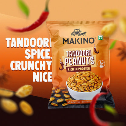 Makino Assorted Roasted Peanuts | Each 43gm | Pack of 5 | Tandoori, Nimboo Pudina, Hing Jeera, Black Pepper, Garlic, Salted | Total 215g | Flavoured Peanuts | Super Crunchy