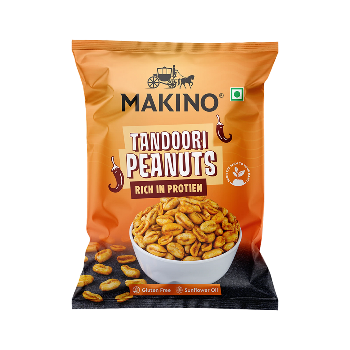 Makino Assorted Roasted Peanuts | Each 43gm | Pack of 5 | Tandoori, Nimboo Pudina, Hing Jeera, Black Pepper, Garlic, Salted | Total 215g | Flavoured Peanuts | Super Crunchy