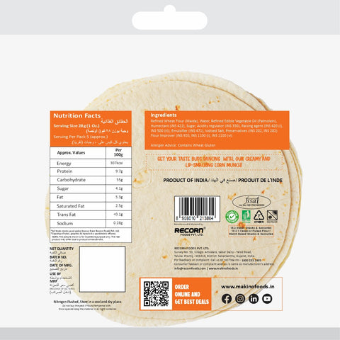 Makino Tortilla Wraps 8.5 Inches X 6 PCS | Fresh Taste & Soft Texture | 348g | Pack of 12