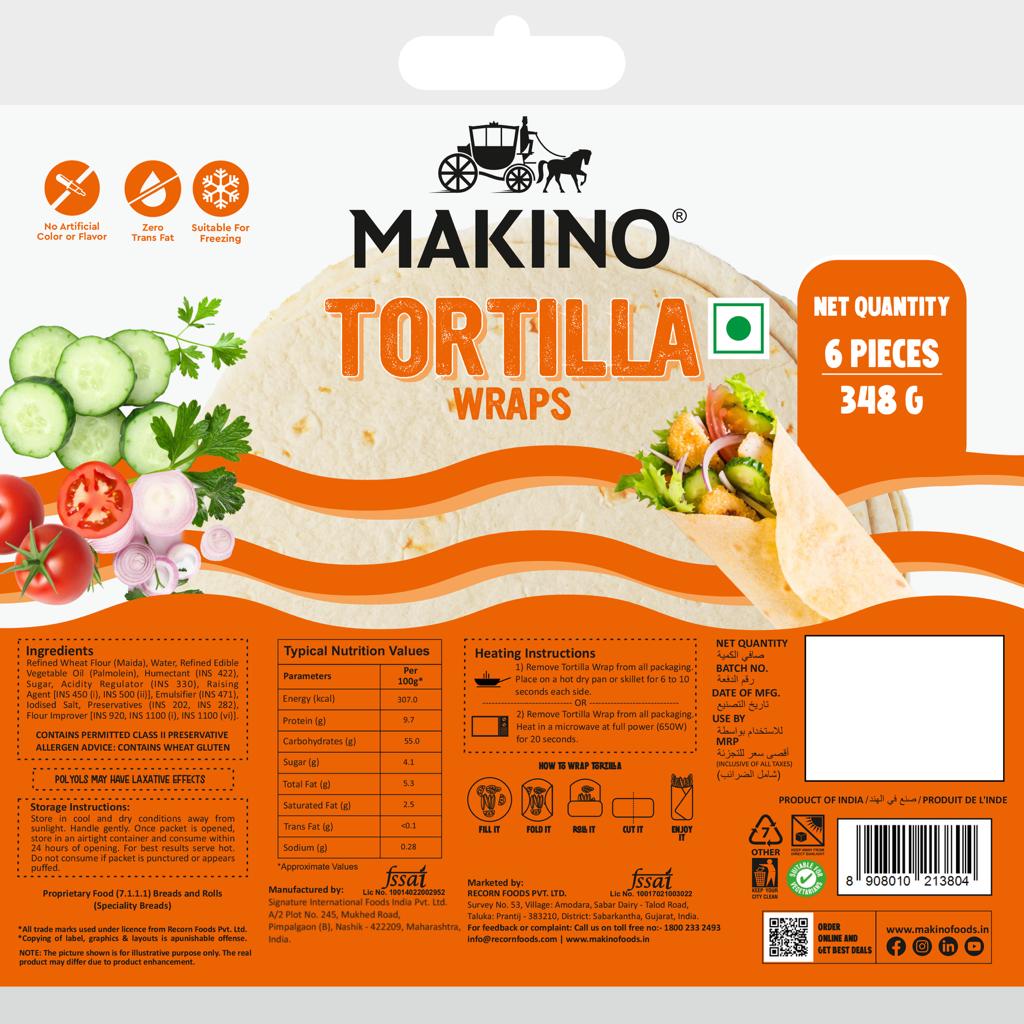Makino Tortilla Wraps 8.5 Inches X 6 PCS | Fresh Taste & Soft Texture | 348g