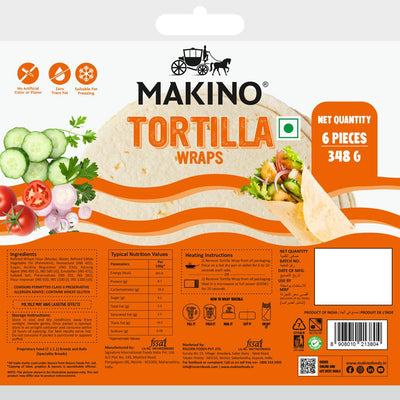 Makino Tortilla Wraps 8.5 Inches X 6 PCS | Fresh Taste & Soft Texture | 348g | Pack of 12