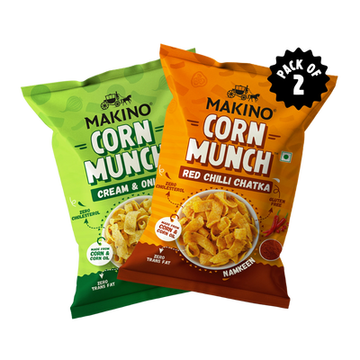 Makino Assorted Corn Munch ( 1 Cream & Onion, 2 Red Chilli Chatka)(Each 150 gm)(Pack of 3)