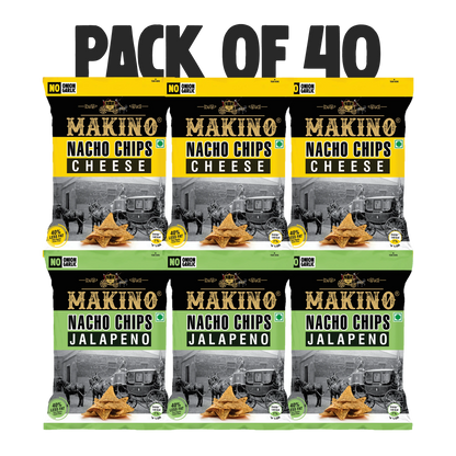 Makino Assorted No Onion No Garlic Nacho Chips 60 gm  | Pack of 120 pcs | Bulk Pack for Retail | Tortilla Chips
