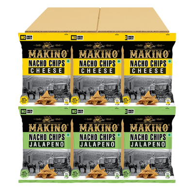 Makino Assorted No Onion No Garlic Nacho Chips 60 gm  | Pack of 120 pcs | Bulk Pack for Retail | Tortilla Chips