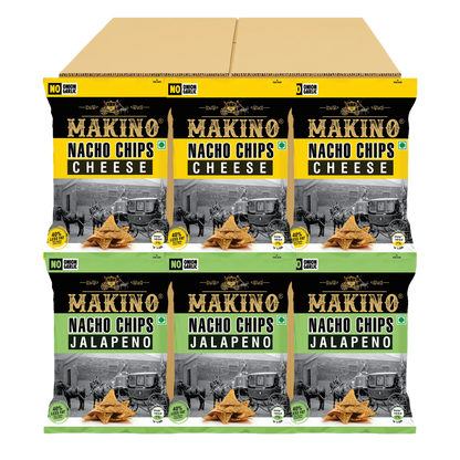Makino Assorted No Onion No Garlic Nacho Chips 60 gm  | Pack of 120 pcs | Bulk Pack for Retail | Tortilla Chips