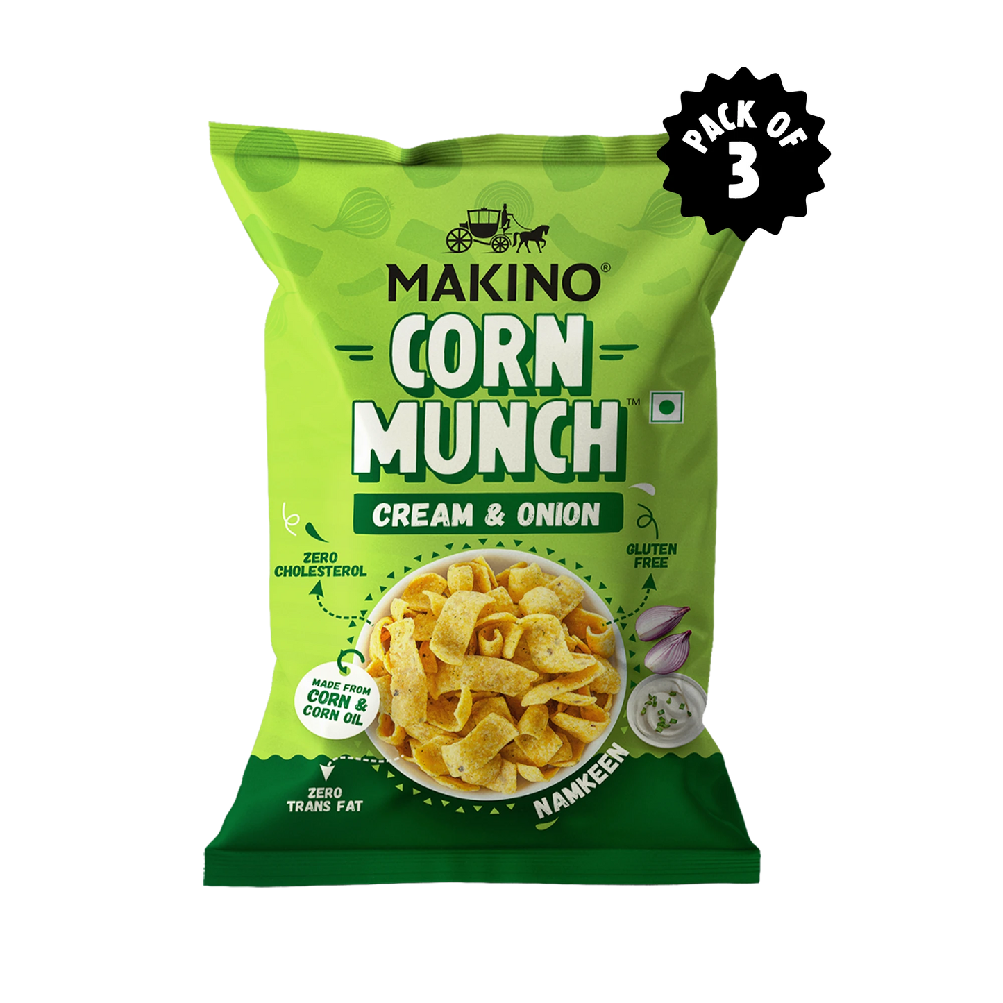 Makino Corn Munch (Cream & Onion)(Each 150 gm)(Pack of 3)