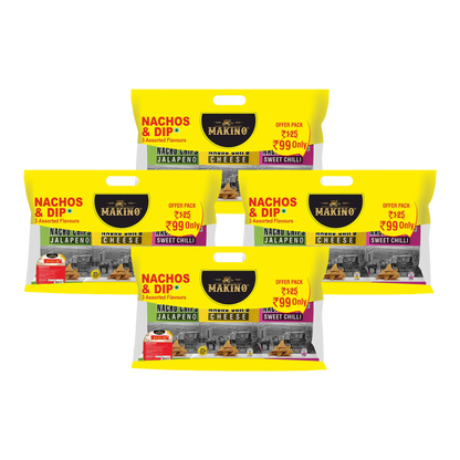 Makino Discounted Combo Bag with 3 Assorted Nachos & 1 Salsa Dip (Each 220 gm) (4 bags x 220 gm)