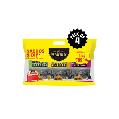 Makino Discounted Combo Bag with 3 Assorted Nachos & 1 Salsa Dip (Each 220 gm) (4 bags x 220 gm)