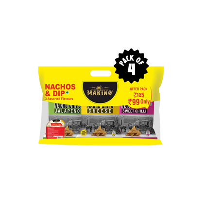 Makino Discounted Combo Bag with 3 Assorted Nachos & 1 Salsa Dip (Each 220 gm) (4 bags x 220 gm)