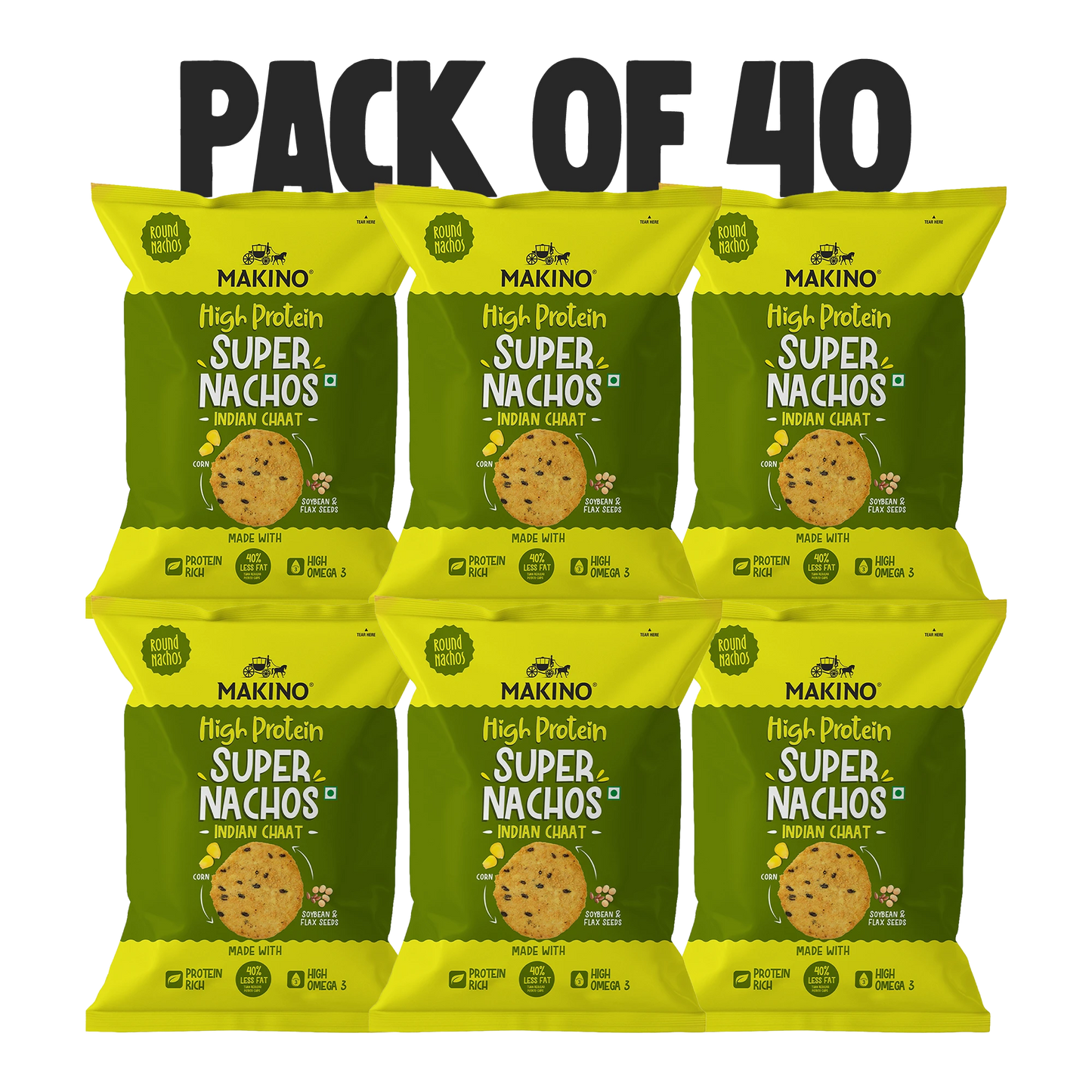 Makino High Protein Super Nachos Indian Chaat 60 gm | Pack of 120 pcs | Bulk Pack of Retail | Round Tortilla Chips