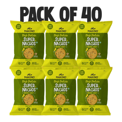 Makino High Protein Super Nachos Indian Chaat 60 gm | Pack of 120 pcs | Bulk Pack of Retail | Round Tortilla Chips