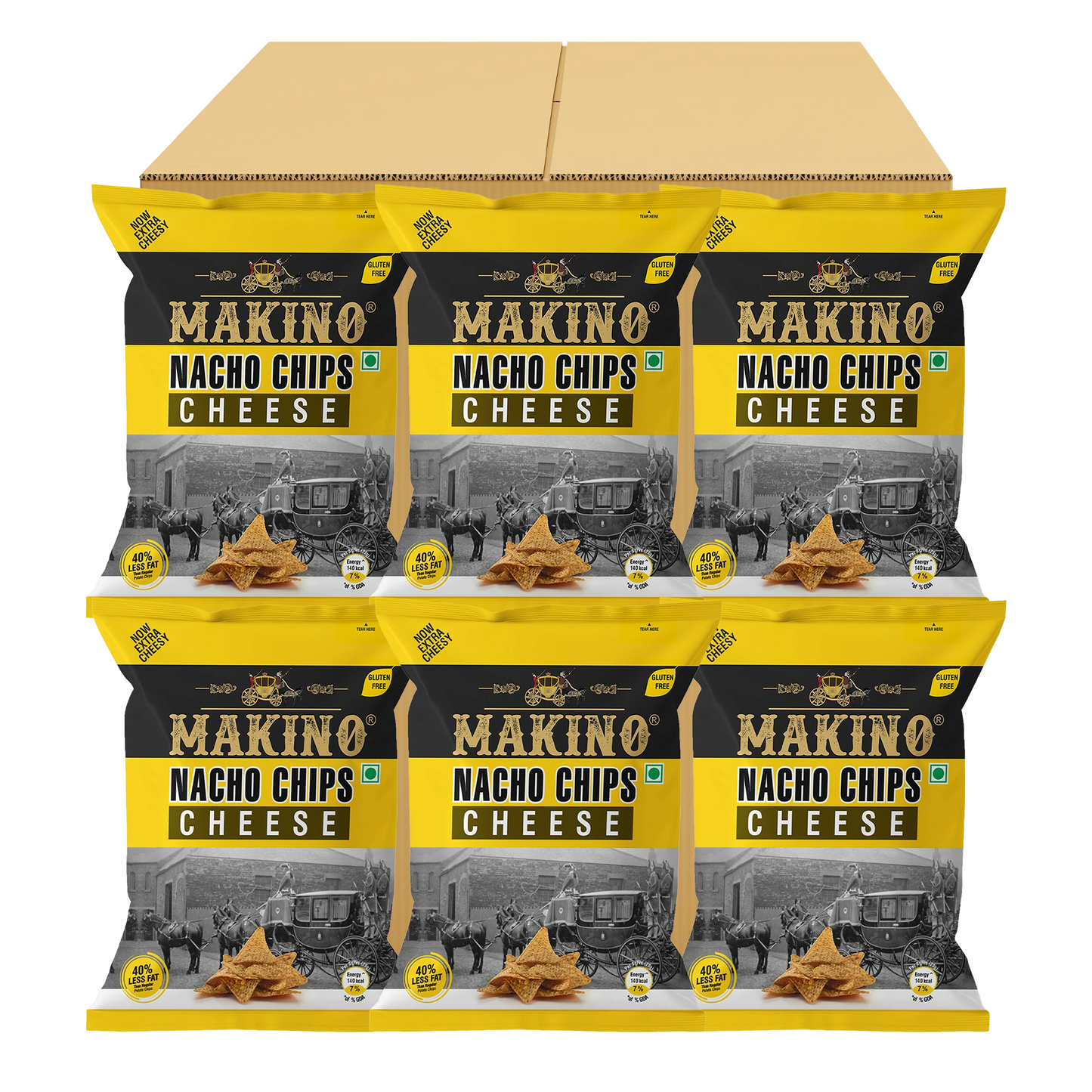 Makino Nacho Chips Cheese 60 gm | Pack of 120 | Bulk Pack for Retail| Tortilla Chips