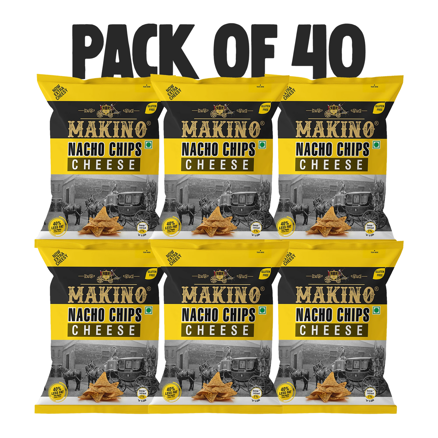Makino Nacho Chips Cheese 60 gm | Pack of 120 | Bulk Pack for Retail| Tortilla Chips