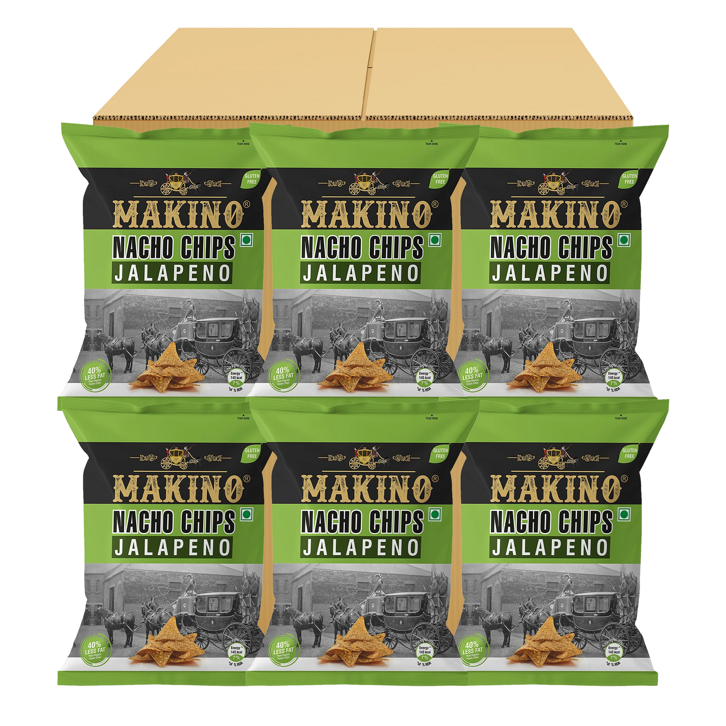 Makino Nacho Chips Jalapeno 60 gm| Pack of 120 pcs. | Bulk Pack for Retail | Tortilla Chips