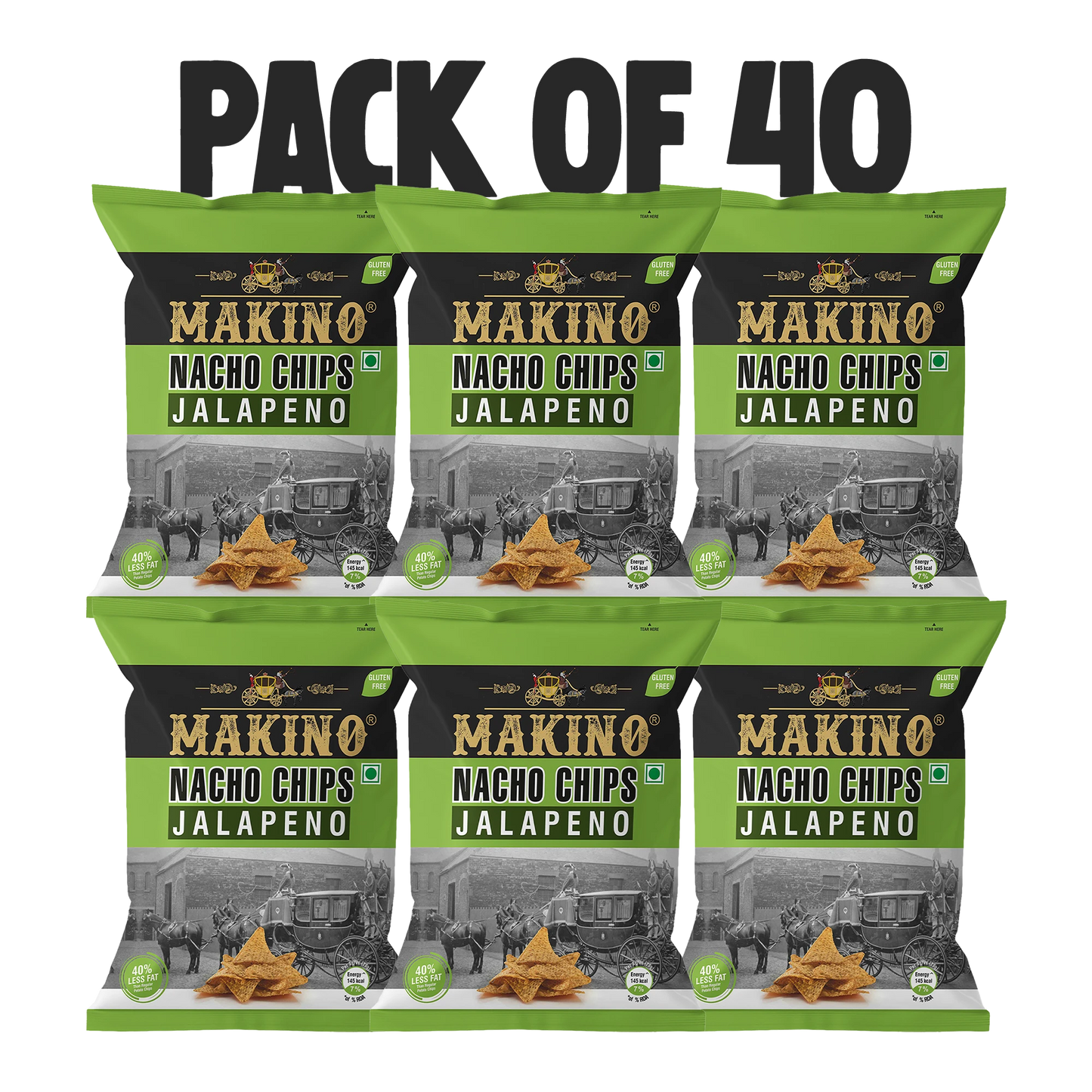 Makino Nacho Chips Jalapeno 60 gm| Pack of 120 pcs. | Bulk Pack for Retail | Tortilla Chips