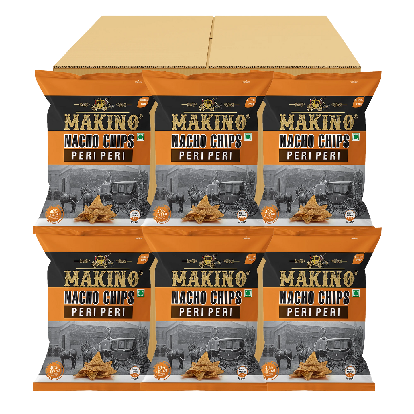 Makino Nacho Chips Peri Peri 60 gm  | Pack of 120  pcs. | Bulk Pack for Retail | Tortilla Chips