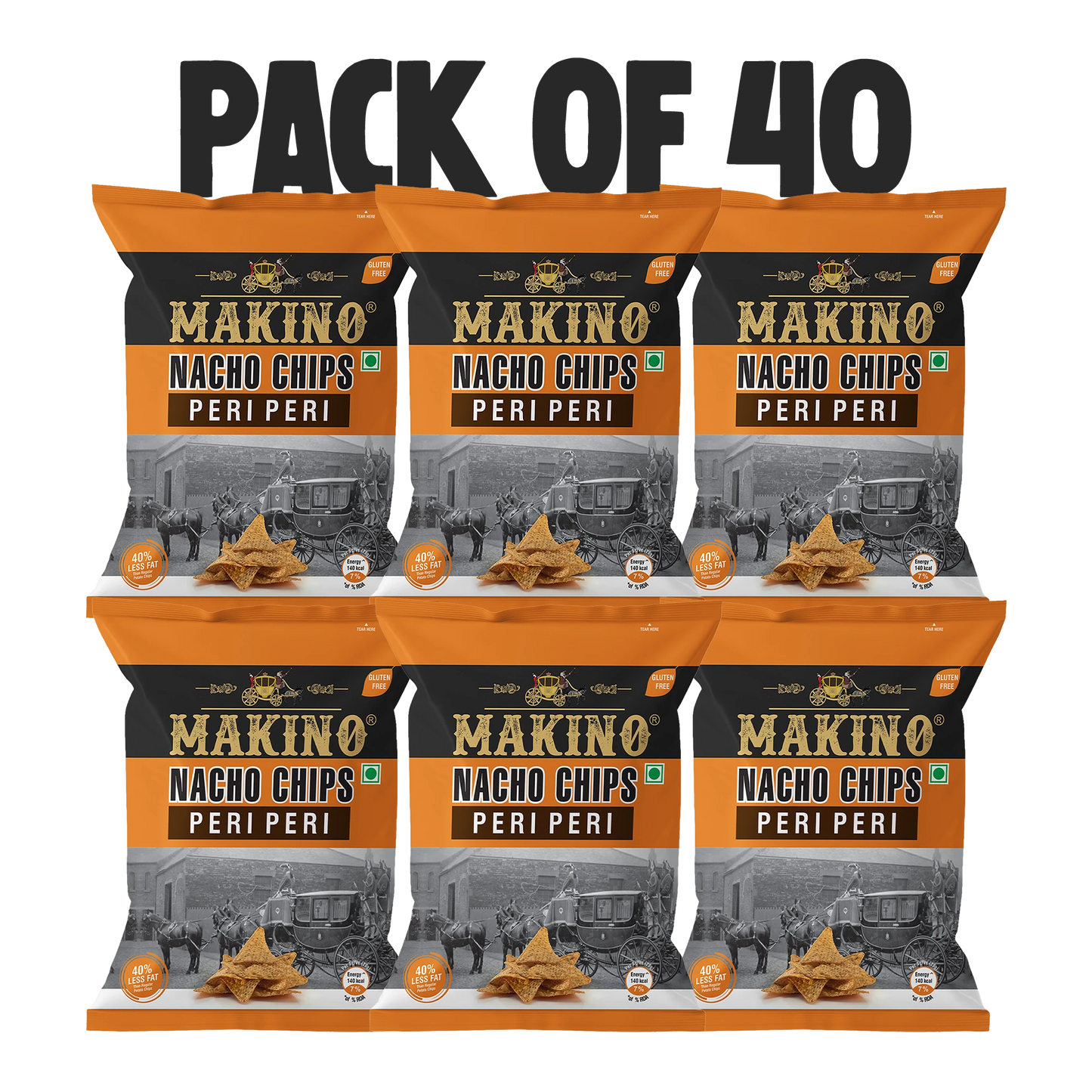 Makino Nacho Chips Peri Peri 60 gm  | Pack of 120  pcs. | Bulk Pack for Retail | Tortilla Chips